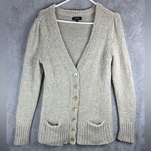 EXPRESS Women's Oatmeal Wool Tinsel Grandpa Cardigan Sweater Small Pockets
